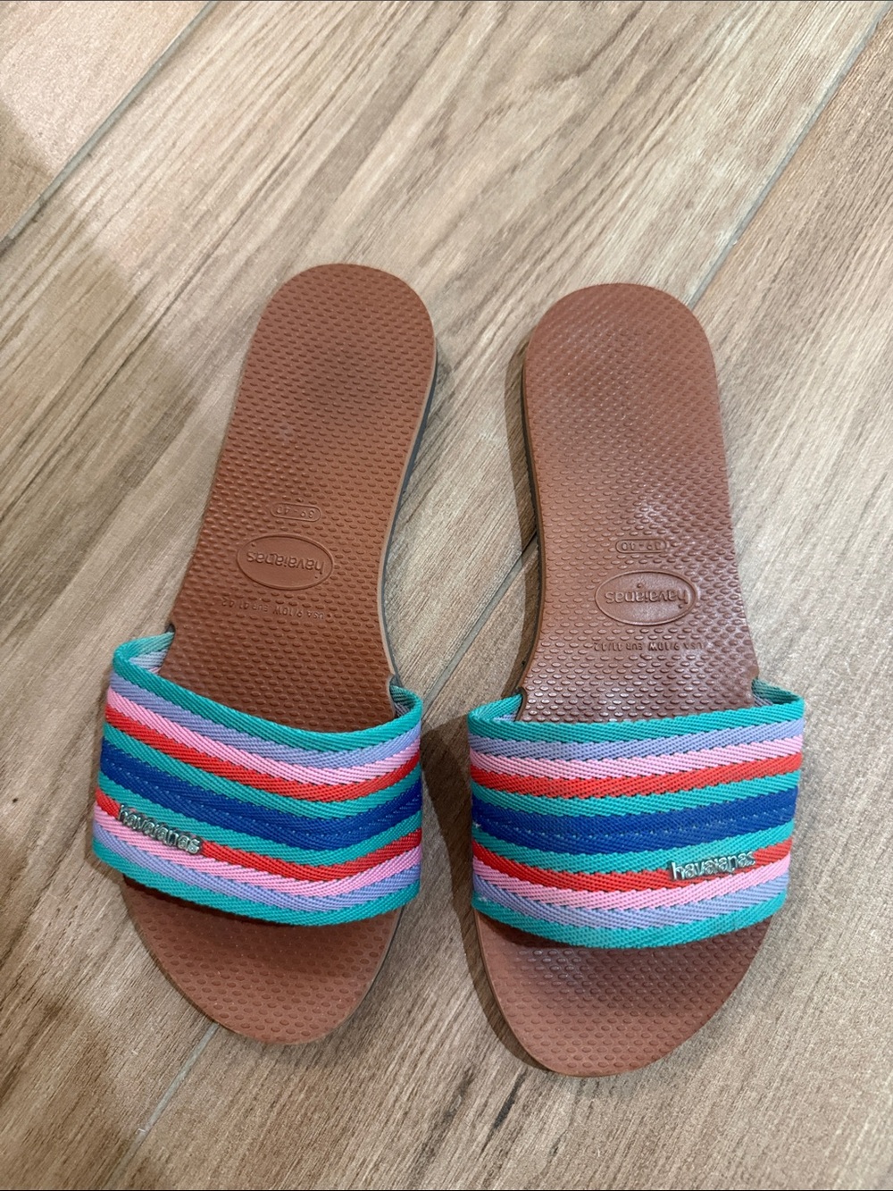 Havaianas Women’s Turquoise Pink Blue Striped Slide Sandals